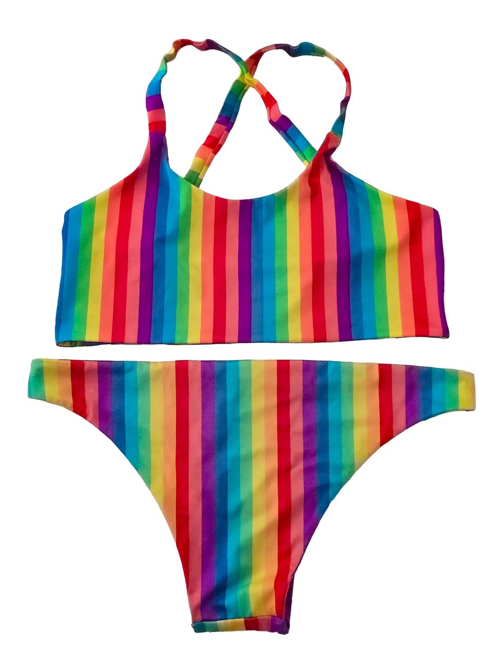 Fused Hawaii Rainbow Stripe Two-Piece Swim Set - Multicolor